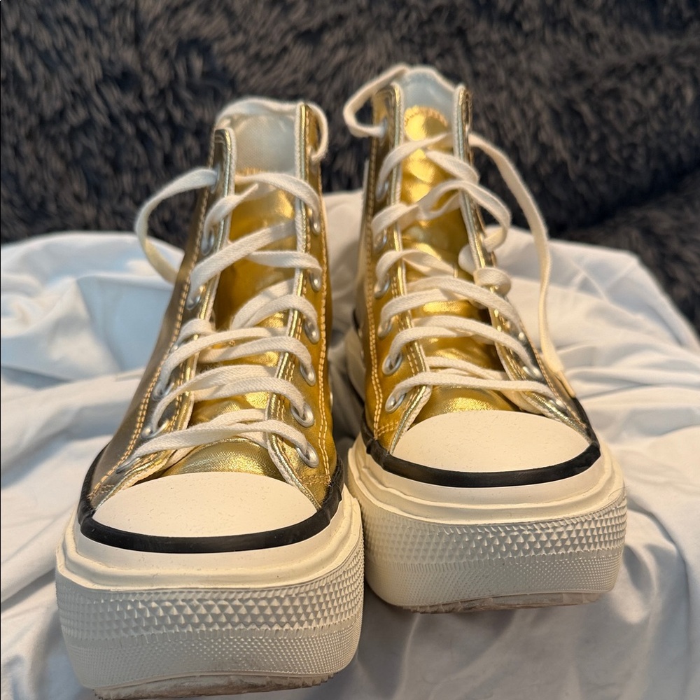 Gold High-Top Double Stack Converse Platform Snea… - image 2